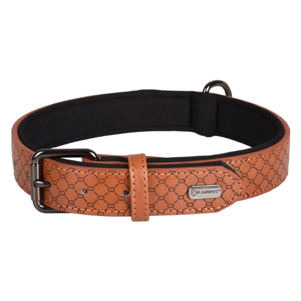 Kožený obojek Flamingo Patti hnědá - XS/S: 24-30cm