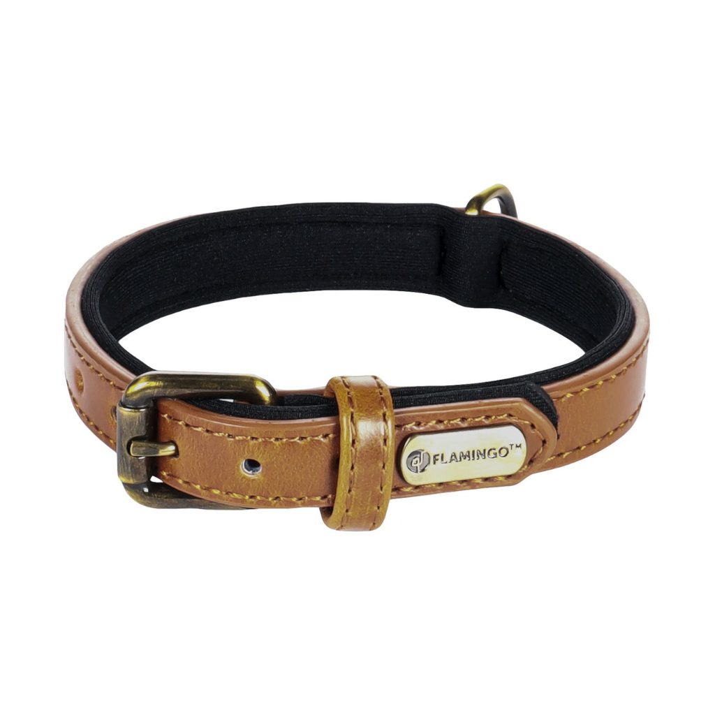 Kožený obojek Flamingo Laybo Cognac - S: 29-35cm