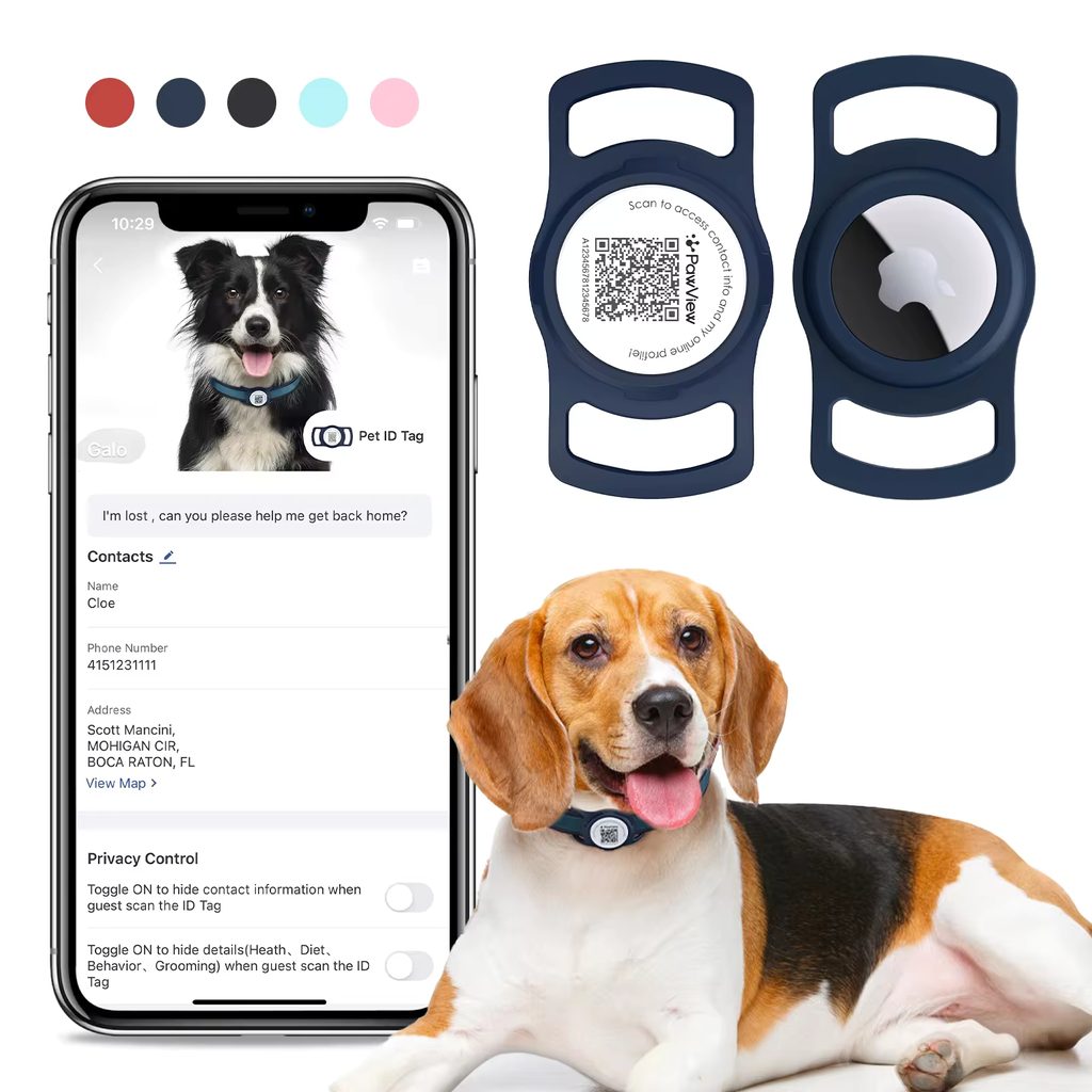 PawView chytrá známka pro psy s držákem na Airtag - Modrá