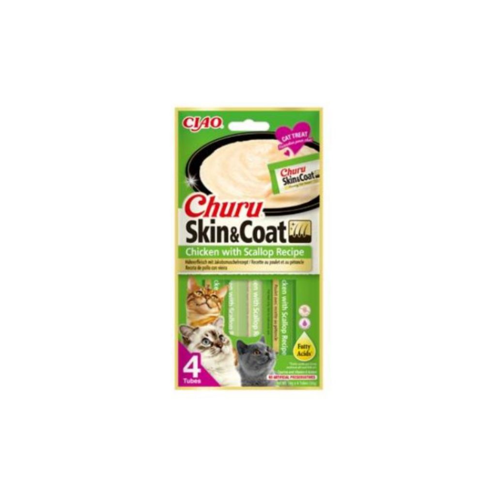 INABA FOODS Co., Ltd. Churu Cat Skin&Coat Chicken with Scallop Recipe 4x14g