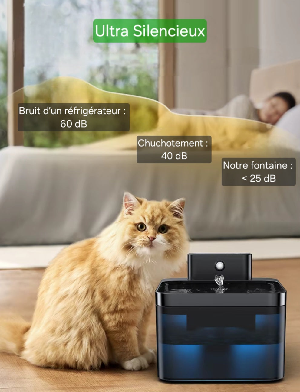 Fontaine à eau pour chat sans fil Rojeco